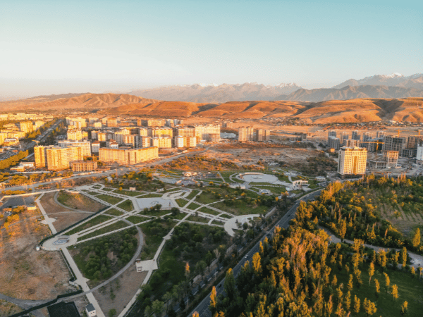 DMC in Azerbaijan showcasing an aerial view of Victory Park and the Baku skyline