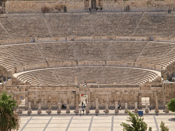 Ancient Roman amphitheater in Amman, Jordan, viewed from above